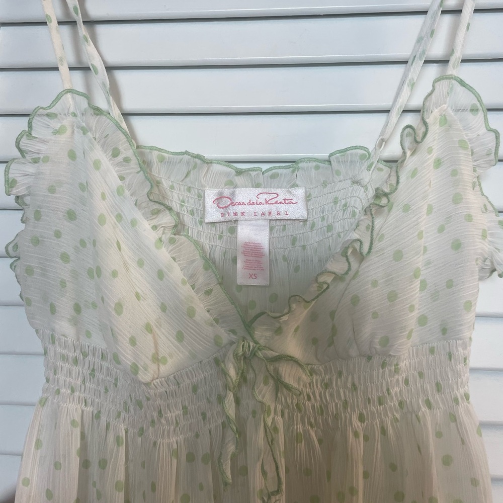 Oscar De La Renta Sheer Green Polka Dot Nightie Extra Small XS Like New - Picture 3 of 7